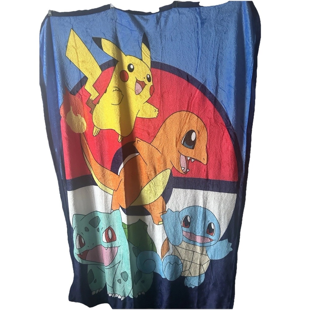 Pokemon Kids' Plush Throw Blanket Pikachu Bulbasaur Charizard Squirtle Navy Blue